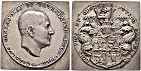 Haus Österreich. 1. Republik 1918-1938 
Klippenförmige Silbergussmedaille 1928 von Josef Bernhart. Auf den Kunsthistoriker Dr. Phil. Karl Garzarolli ...