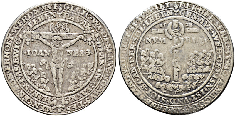 Böhmen, Mähren und Erzgebirge. 
Silbermedaille, sogen. Pesttaler 1528 von Utz G...
