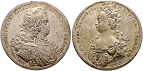Pfalz-Kurlinie. Johann Wilhelm von Neuburg 1690-1716 
Große Silbermedaille o.J. (um 1700) von Johann Selter (Düsseldorf), auf das Kurfürstenpaar. Bel...