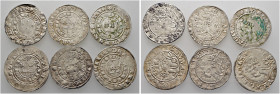 Böhmen, Mähren und Erzgebirge. Johann von Luxemburg 1310-1346 
Lot (6 Stücke): Prager Groschen o.J. -Kuttenberg-. Krone im doppelten Schriftreif / Ge...