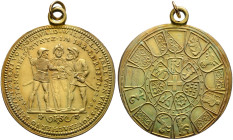 Rottweil, Stadt. 
Altvergoldete Silbermedaille, sogen. Bundestaler o.J. (um 1550) von Jakob Stampfer, auf den Rütlischwur. Die drei Eidgenossen beim ...