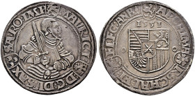 Sachsen-Albertinische Linie. Moritz 1541-1553 
Taler 1551 -Annaberg-. Keilitz/Kahnt 10, Slg. Mers. -, Schnee 689, Dav. 9787. attraktives Exemplar mit...