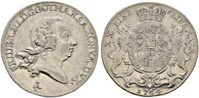 Sachsen-Gotha-Altenburg. Friedrich III. 1732-1772 
1/2 Konventionstaler 1764 -Saalfeld-. Büste nach rechts / Gekrönter Wappenschild mit zwei auswärts...