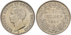 Sachsen-Meiningen. Bernhard Erich Freund 1803-1866 
Gulden 1840. AKS 187, J. 434. sehr schön-vorzüglich/vorzüglich