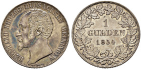 Sachsen-Meiningen. Bernhard Erich Freund 1803-1866 
Gulden 1854. AKS 189, J. 444. feine alte Patina, fast vorzüglich