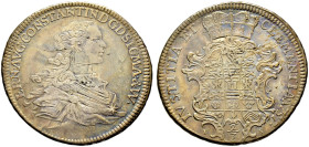 Sachsen-Weimar-Eisenach. Ernst August Constantin 1756-1759 
Gulden zu 2/3 Taler 1757 -Eisenach-. Brustbild im Harnisch mit Mantel nach rechts / Gekrö...