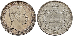 Sachsen-Altenburg. Ernst 1853-1908 
Vereinstaler 1858 F. AKS 61, J. 113, Thun 356, Kahnt 483. vorzüglich-Stempelglanz
