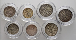 Schwäbisch Hall, Stadt. 
Lot von 7 Kleinmünzen: 1/2 Kreuzer 1712, Pfennig 1696 (vz-Stgl.), 1712, 1774 (Stgl.), 1798 sowie Silber­abschläge vom 1/4 Du...