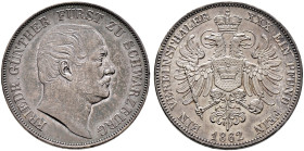 Schwarzburg-Rudolstadt. Friedrich Günther 1807-1867 
Vereinstaler 1862. AKS 12, J. 54, Thun 395, Kahnt 535. feine alte Patina, winzige Kratzer, vorzü...