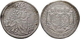Schwarzenberg. Maria Anna von Sulz und Ferdinand 1687-1698 
Breiter Taler 1696 -Wien-. Ähnlich wie vorher, jedoch über den Wappen nun die Jahreszahl ...