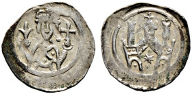 Selz, Abtei. Anonym, Zeit der Hohenstaufen 12./13. Jh 
Pfennig. Königliches Brustbild von vorn mit Lilie und Kreuzstab in den Händen, im rechten Feld...