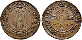 St. Blasien, Abtei. Romanus 1672-1695 
Cu-Gulden, sogen. Berggeld 1694. Ersatzgeld für die Lohnfortzahlungen der Eisenschmelze Gutenburg bei St. Blas...
