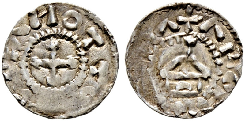 Straßburg, Reichsmünzstätte. Otto III. 983-1002 
Denar. OTTO[.]AM. Kolbenkreuz ...