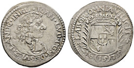 Sulz, Grafschaft. Johann Ludwig 1648-1687 
15 Kreuzer 1675 -Langenargen oder Tiengen-. Breiteres Brustbild. Klein NNB 5 (2000, S. 170) Abb. 2, Ebner ...