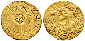 Trier, Erzbistum. Werner von Falkenstein 1388-1418 
Goldgulden o.J. (1410/14) -Oberwesel-. Johannes der Täufer von vorn stehend, zwischen seinen Füße...