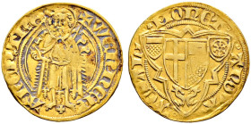 Trier, Erzbistum. Werner von Falkenstein 1388-1418 
Goldgulden o.J. (1410/14) -Oberwesel-. Johannes der Täufer von vorn stehend, zwischen seinen Füße...