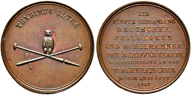 Ulm, Stadt. 
Bronzemedaille 1842 von A. Dietelbach, auf das Fischerstechen. Wid...