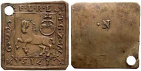 Waldburg-Wolfegg. Ferdinand Ludwig 1681-1735 
Cu-Fronmarken-Klippe 1715. Ross nach links unter Reichsapfel / "N.". Ebner 22, Slg. Wurster -, Slg. Sch...