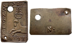 Waldburg-Wolfegg. Ferdinand Ludwig 1681-1735 
1/2 Cu-Fronmarken-Klippe 1715. Halbes Ross nach links unter Reichsapfel / "N.". Ebner 23, Slg. Wurster ...