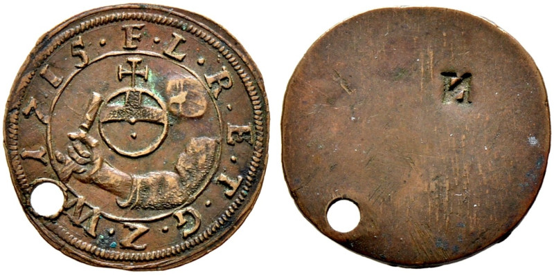 Waldburg-Wolfegg. Ferdinand Ludwig 1681-1735 
Cu-Fronmarke 1715. Hand mit Stab ...