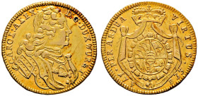 Württemberg. Karl Alexander 1733-1737 
1/2 Karolin 1735. Brustbild Typ 4 ohne Signatur. KR - vgl. 174/174c, Ebner -, Fr. 3590, Slg. Hermann 410. 4,78...