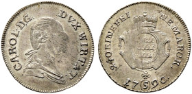 Württemberg. Karl Eugen 1744-1793 
5 Kreuzer 1790. Große Altersbüste. KR 407.1, Ebner 274. selten und überdurchschnittlich erhalten, winzige Schrötli...