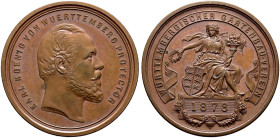 Württemberg. Karl 1864-1891 
Bronzene Prämienmedaille 1878 von Chr. Schnitzspahn, der Gartenbau-Ausstellung in Stuttgart. Wie vorher. KR 21a, Ebner 1...