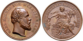 Württemberg. Karl 1864-1891 
Bronze-Abschlag der Prämienmedaille 1889 von Chr. Schnitzspahn (unsigniert), der Gartenbau- Ausstellung in Stuttgart. Bü...