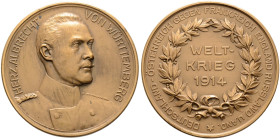 Württemberg. Herzog Albrecht *1865, †1939 
Bronzemedaille 1914 von Mayer und Wilhelm, auf den Feldzug 1914 im Ersten Weltkrieg gegen Frankreich, Engl...