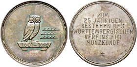 Württemberg. Freistaat 1919-1933 
Silbermedaille 1926 von R. Pauschinger (unsigniert), auf das 25-jährige Jubiläum des Württembergi­schen Vereins für...