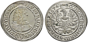 Württemberg-Öls. Sylvius Friedrich 1664-1697 
6 Kreuzer 1674 -Öls-. Raff 33d, Ebner 7, Fr.u.S. 2295, Kopicki 6215. -Walzenprägung- Stempelfehler am o...