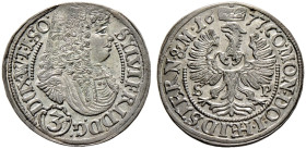 Württemberg-Öls. Sylvius Friedrich 1664-1697 
3 Kreuzer 1677 -Öls-. Ohne äußeren Blätterkranz. Raff 42.4, Ebner 52, Fr.u.S. 2317, Kopicki 6211. -Walz...