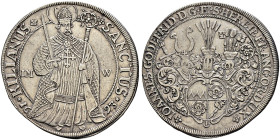 Würzburg-Bistum. Johann Gottfried II. von Guttenberg 1684-1698 
Taler 1693. St. Kilian von vorn stehend mit Schwert und Krummstab / Dreifach behelmte...