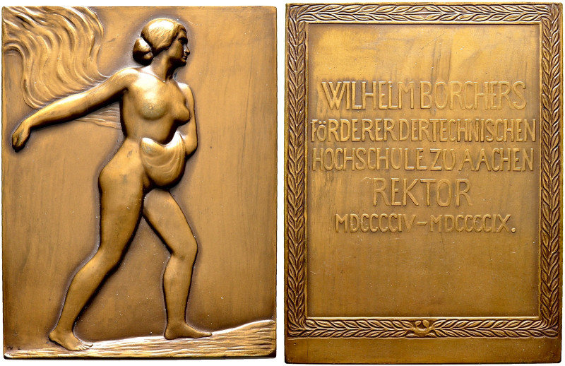AACHEN. RWTH Aachen 
Bronzeplakette 1909 ohne Signatur. Erste Ausführung der Bo...