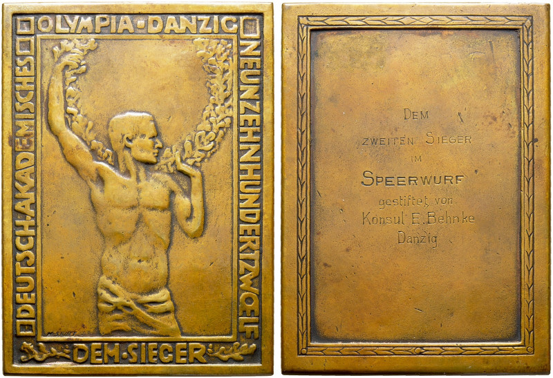 DANZIG. Technische Hochschule Danzig 
Bronzegussplakette 1912 von Hans Seibt (G...