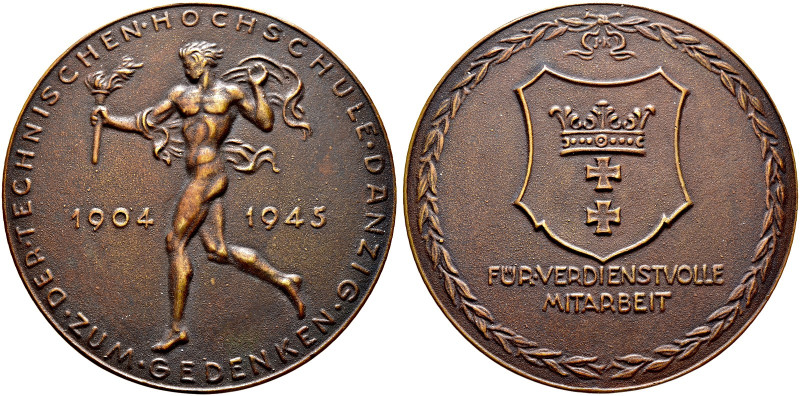 DANZIG. Technische Hochschule Danzig 
Bronzegussmedaille 1955 unsigniert, zum G...