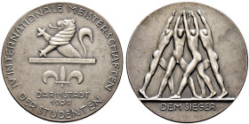 DARMSTADT. Technische Hochschule Darmstadt 
Silberne Siegermedaille 1930 von Emil Staub, auf die IV. Internationalen Meisterschaften der Studenten. S...