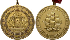 HAMBURG. Universität Hamburg 
Tragbare, vergoldete Bronzemedaille o.J. (ab 1919) für Verdienste in Forschung, Lehre und Bildung der Universität Hambu...