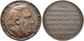 HANNOVER. Leibniz Universität Hannover (zuvor TH Hannover und TU Hannover) 
Bronzegussmedaille 1929 von Carl Ebbinghaus, sog. Karmarsch-Denkmünze, fü...