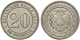 Kleinmünzen. 
20 Pfennig 1890 F. J. 14. vorzüglich-Stempelglanz