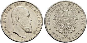 Silbermünzen des Kaiserreiches. WÜRTTEMBERG 
Karl 1864-1891. 2 Mark 1876 F. J. 172. überdurchschnittliche Erhaltung, fast vorzüglich/vorzüglich