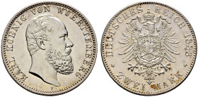 Silbermünzen des Kaiserreiches. WÜRTTEMBERG 
Karl 1864-1891. 2 Mark 1883 F. J. 172. der seltenste Jahrgang, Kabinettstück von herrlicher Erhaltung, f...