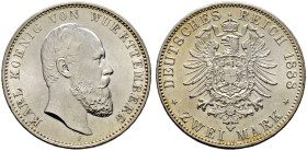 Silbermünzen des Kaiserreiches. WÜRTTEMBERG 
Karl 1864-1891. 2 Mark 1888 F. J. 172. seltenes Prachtexemplar, feinst zaponiert, fast Stempelglanz