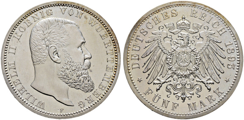 Silbermünzen des Kaiserreiches. WÜRTTEMBERG 
Wilhelm II. 1891-1918. 5 Mark 1895...