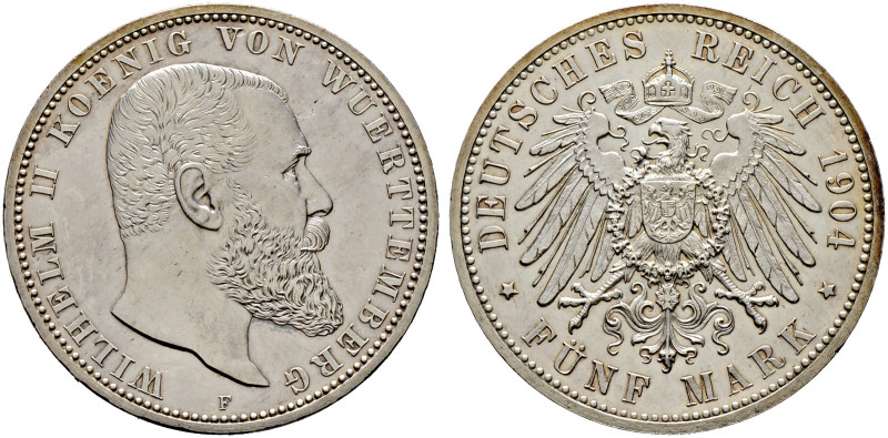 Silbermünzen des Kaiserreiches. WÜRTTEMBERG 
Wilhelm II. 1891-1918. 5 Mark 1904...