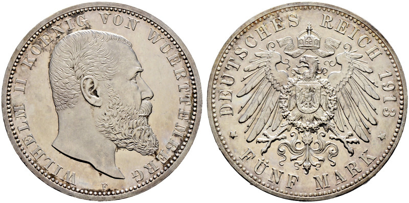 Silbermünzen des Kaiserreiches. WÜRTTEMBERG 
Wilhelm II. 1891-1918. 5 Mark 1913...