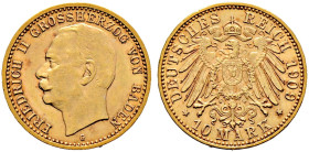 Reichsgoldmünzen. BADEN 
Friedrich II. 1907-1918. 10 Mark 1909 G. J. 191. gutes vorzüglich