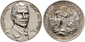 Erster Weltkrieg und Inflation. 
Silbermedaille 1914 von M. Ziegler (bei Grünthal), auf Graf Spee und die Seeschlacht bei Santa Maria. Brustbild des ...