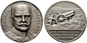 Erster Weltkrieg und Inflation. 
Mattierte Silbermedaille 1915 von F. Eue (bei Ball), auf die Eroberung von Nowo-Georgiewsk am 19. August. Uniformier...