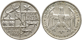 Weimarer Republik. 
3 Reichsmark 1927 A. Uni Marburg. J. 330. vorzüglich-prägefrisch